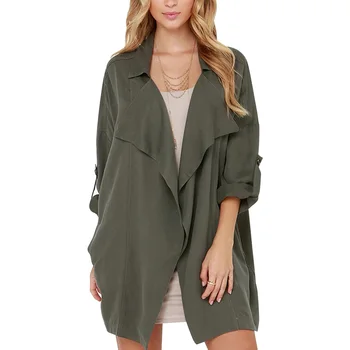 

Womens Seven-quarter Sleeve Trench Coat British Style Solid Color Loose Casual Windbreaker TY66
