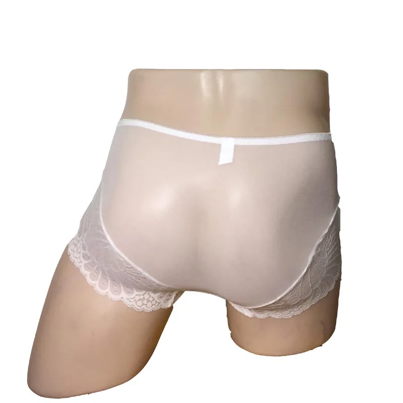 Sexy Sissy Men Sheer Bulge Pouch Lace Panties Stockings Penis Sheath Boxer Shorts Male Breathable Gay Underwear Lingerie