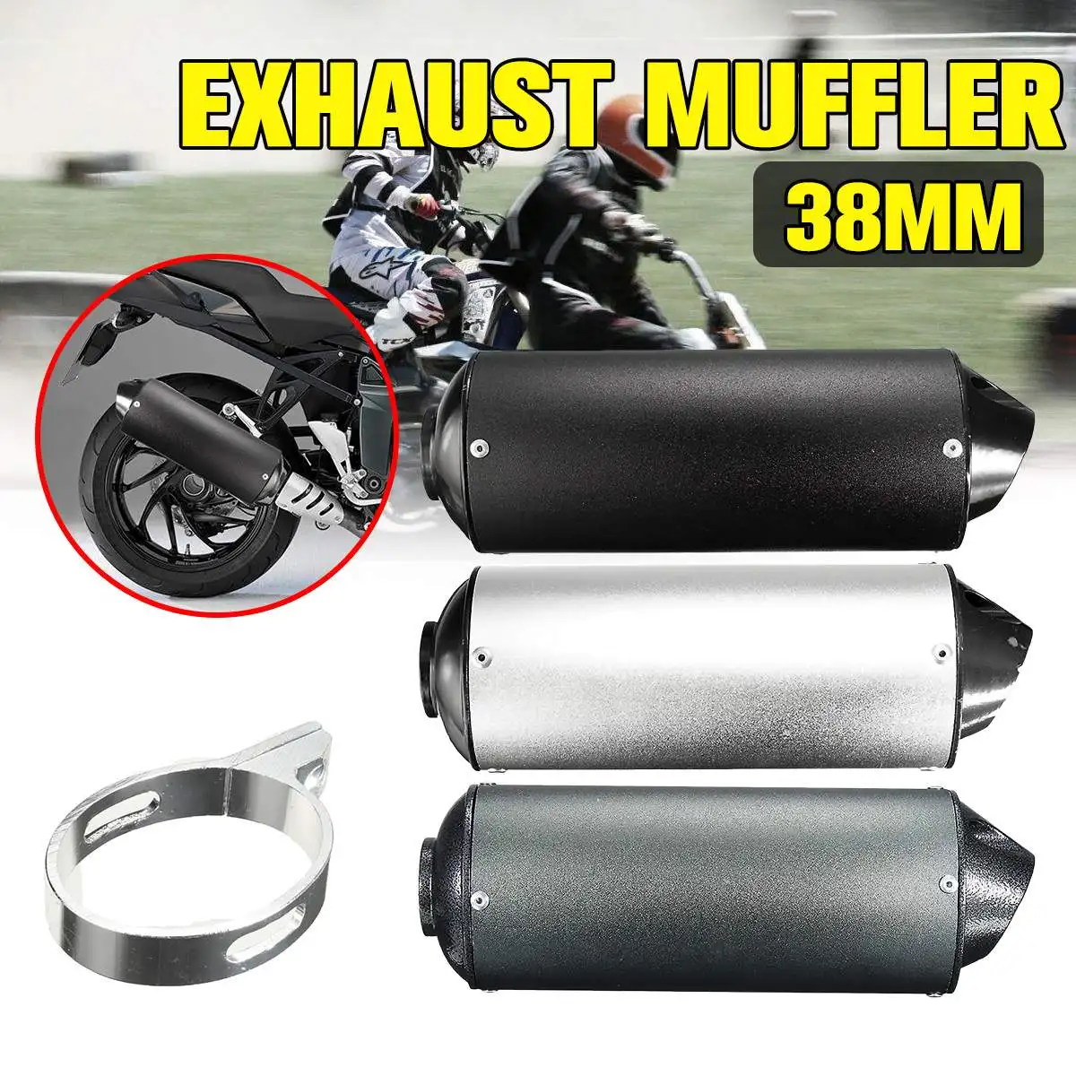 38mm Motorcycle Motorbike Exhaust Muffler Pipe Aluminium Alloy Exhaust For 125cc 150cc 160cc Dirt Pit Bike ATV for Kawasaki