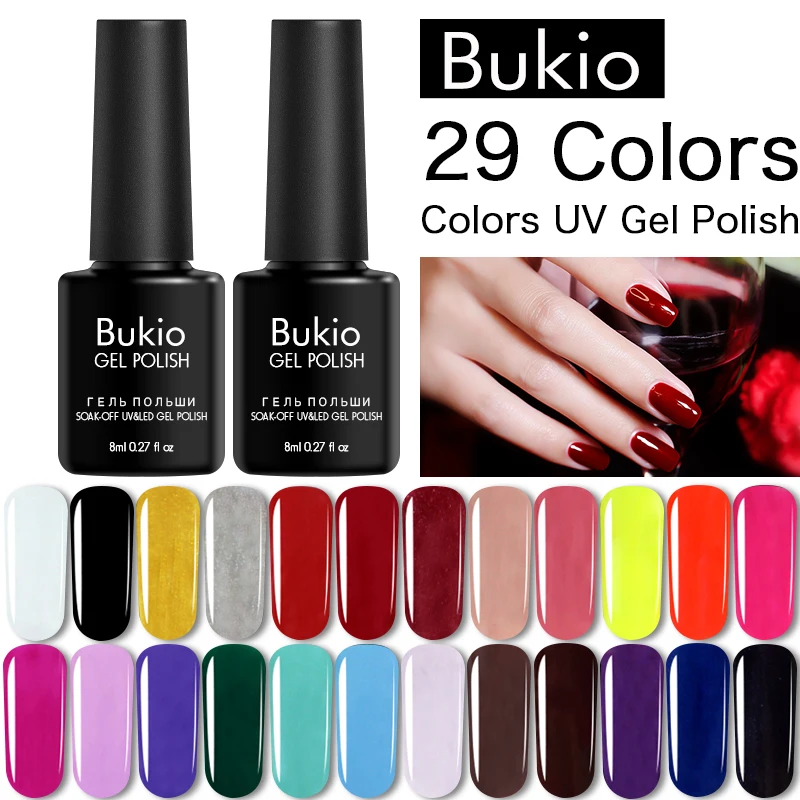 

Bukio Glitter 8ml Nude Color Soak Off Nail Gel Polish Painting Lacquer Semi Permanant Varnish Pure Colorful UV Gel Nail Polish