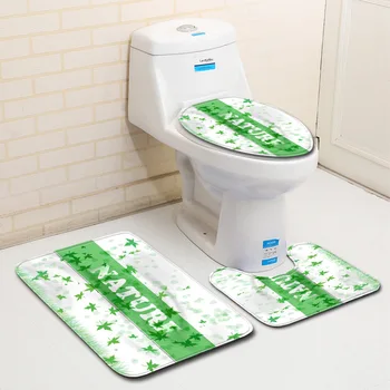 

3Pcs Bath Mat Set Fresh Style Toilet Cover Foot Pad Non-slip Absorbent Carpet Flannel Soft Bath Rug