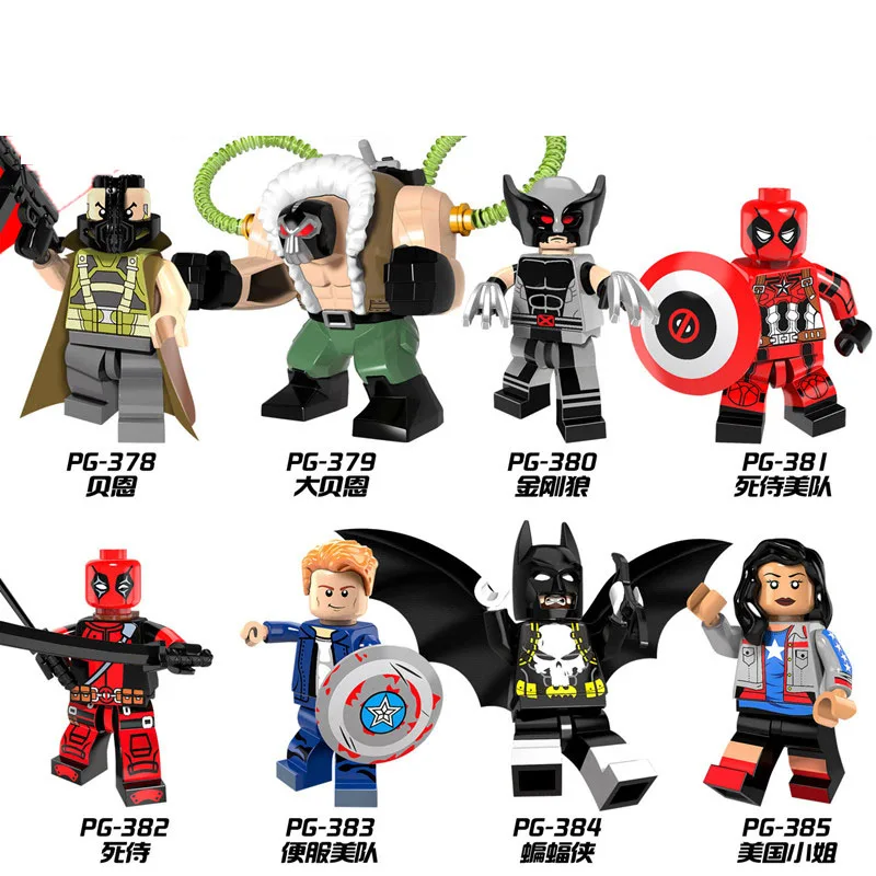 

Single Sale Building Blocks Super Heroes Batman Wolverine Bane Deadpool Miss America Captain America Figure Children Toys PG8093