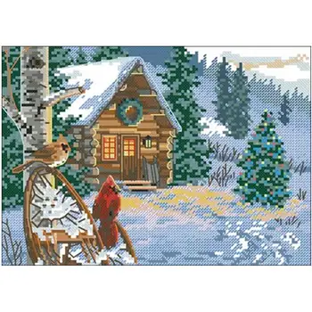 

Winter Cottage patterns Counted Cross Stitch 11CT 14CT 18CT DIY wholesale Chinese Cross Stitch Kits Embroidery Needlework Sets