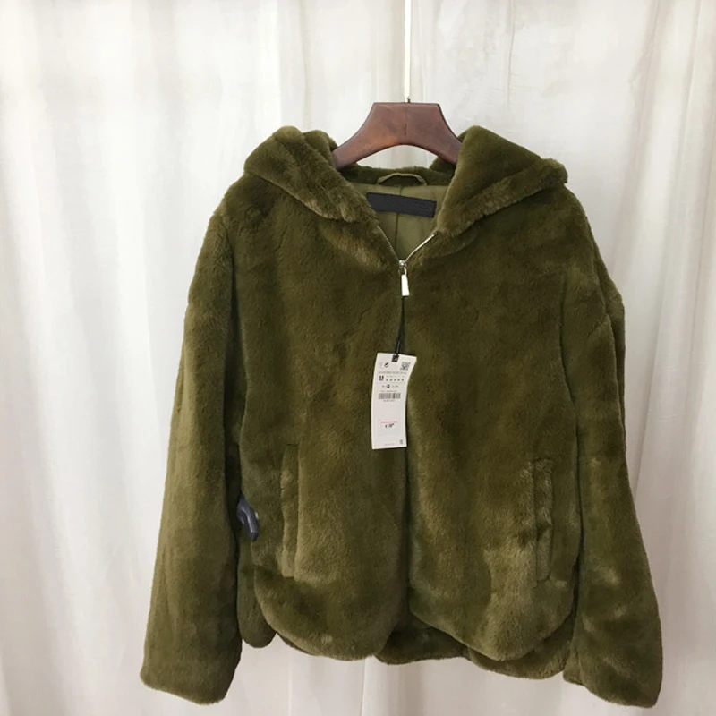 green Новое зимнее пальто, куртка из искусственного меха, женская модная Толстая теплая куртка на молнии, Корейская Повседневная куртка с капюшоном, пальто - Цвет: green