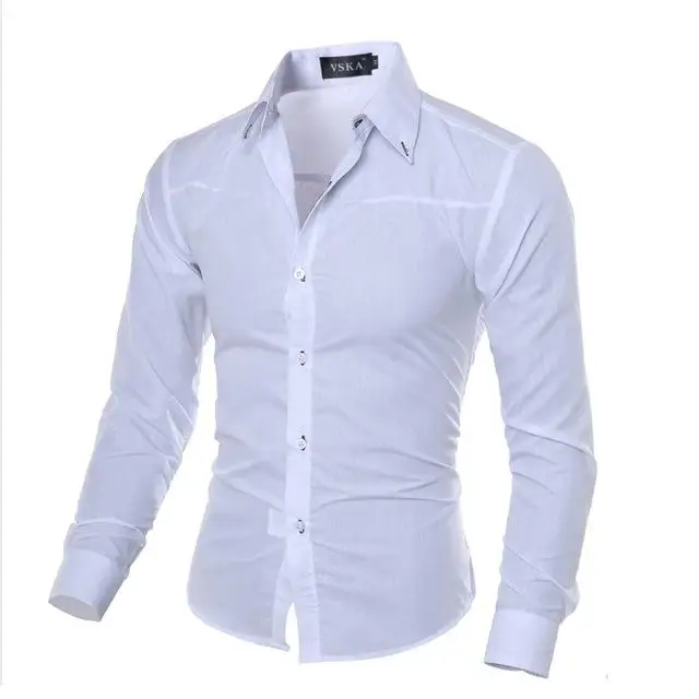 5XL Plus Size Brand-clothing Cotton Mens Clothing Solid Soft Men Shirt Long Sleeve Mens Shirts Casual Slim Fit Hot Sale - Цвет: 5912 white