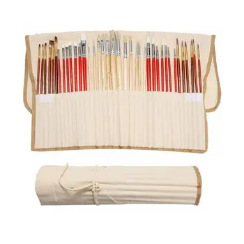 

38Pcs Paint Brushes Set with Canvas Bag Long Wooden Handle Synthetic Hair Brushes for Acrylic Watercolor Painting Art Supplies