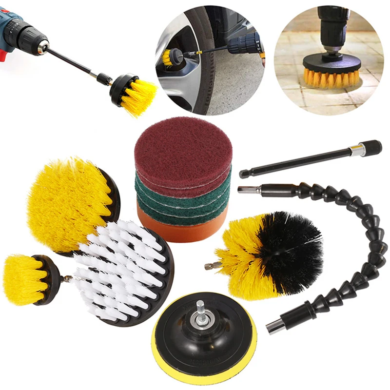 

10/13pcs Electric Drill Brush Scrub Pads Kit Drill Brush Attachments Set Tile Scrubber Scouring Pads Household Cleaning Tool