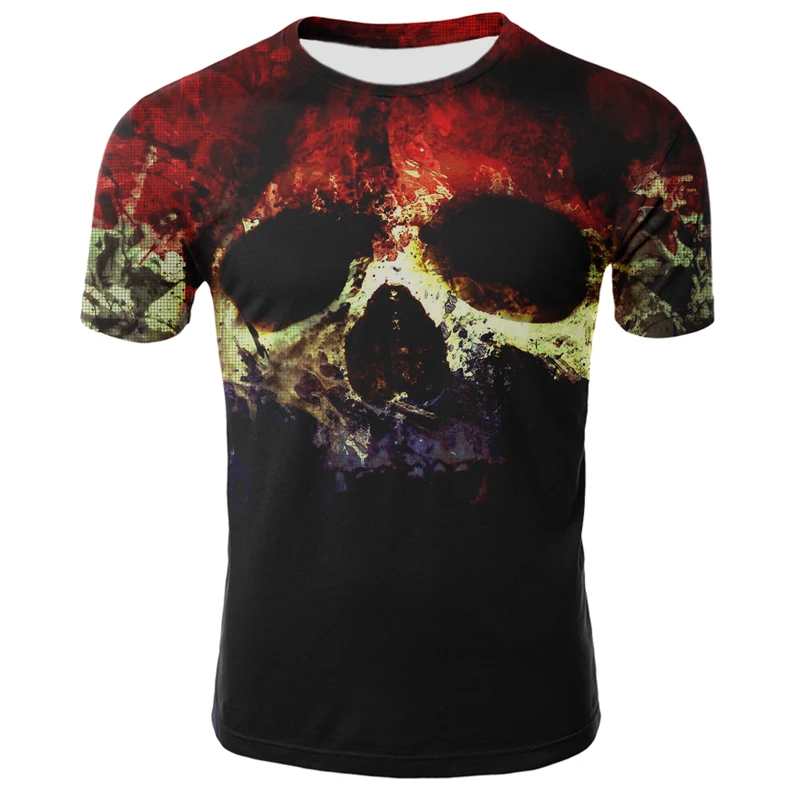 2020 new men's summer skull print men's short sleeved T shirt 3D T shirt casual breathable T shirt and plus size T shirt