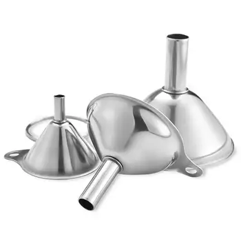 

3pcs Mini Multifunctional Stainless Steel Funnel Oil Water Spices Wine Flask Filter Funnel For Home Kitchen Liquid Dispenser