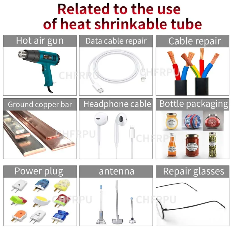 2/2.5/3.5/5/7/10/13MM 2:1 Black Heat Shrink Tubing Shrinkable Sleeving Wrap DIY Connector wire kit 127 pcs/bag