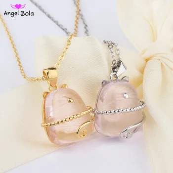 

Cute Cartoon Totoro Necklace for Women Lucky Cat Clavicle Chain Necklace with Pink Crystal S925 Sterling Silver Jewelry Kolye