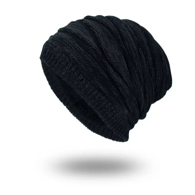 Вязаная шапка для мужчин Skullies Beanies, Зимние головные уборы для мужчин и женщин, шапки Gorros, Мужская теплая однотонная зимняя шапка - Цвет: Black