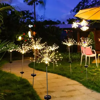 

New Solar Ground Plug Firework Light Copper Wire Light Starry Waterproof Dandelion Light Garden Villa Decoration Light 100LED
