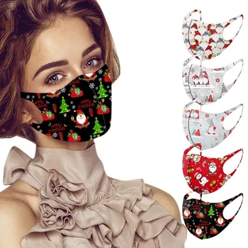 

5pcs Adult Christmas Print Mouth Masks 3d Washable Reusable Face Mouth-muffle Windproof Cartoon Face Mask Mascarillas Lavables
