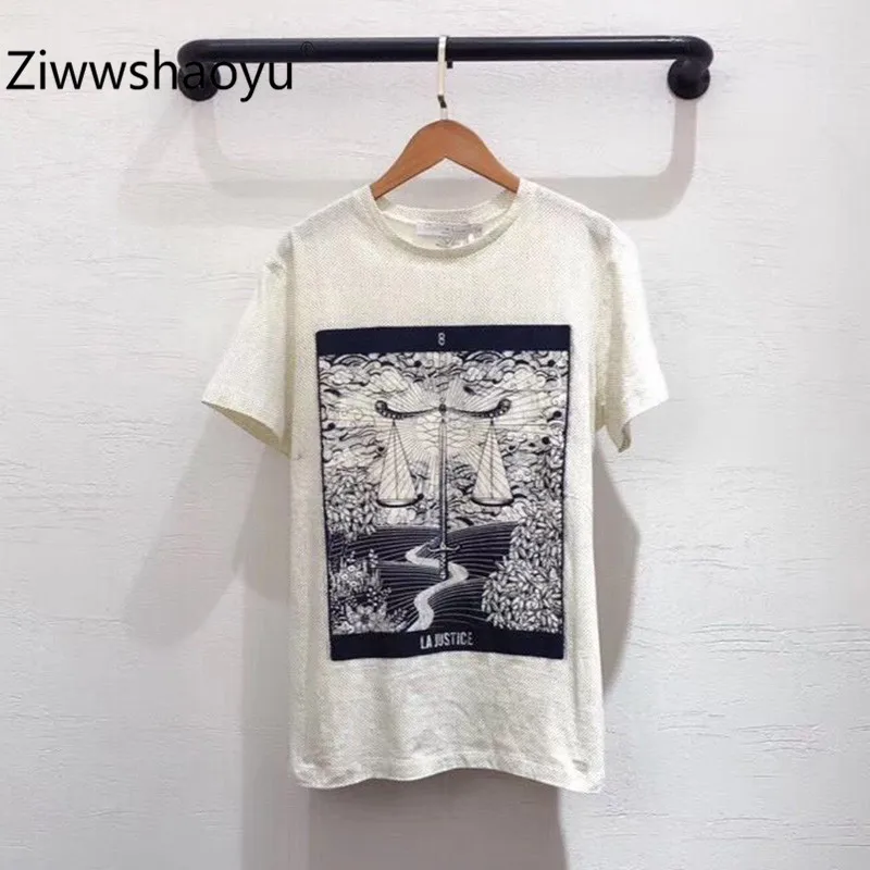 

Ziwwshaoyu 2020 New High-Quality Spring Summer Fashion Pattern Print T-Shirt Linen + Cotton Short-Sleeved T-Shirt Women's