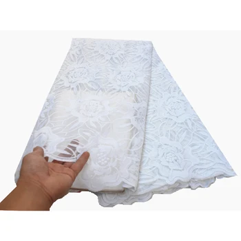 

African Nigerian Latest style guipure lace fabric Tulle Laces Fabrics for women party dress 2020 high quality With Stones