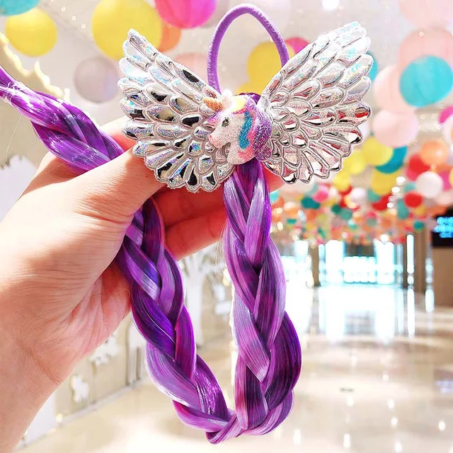 2021 New Girls Cute Cartoon Bow Butterfly Colorful Braid Headband Kids Ponytail Holder Rubber Bands Fashion Hair Accessories 1