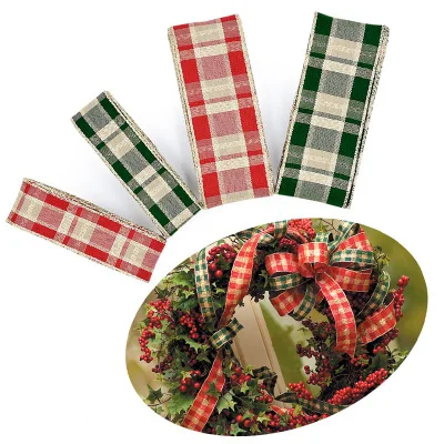 

2y/5y 25mm/40mm metallic wired Scottish Grid checked ribbons for DIY crafts Home Decoration Gift Wrapping Christmas accessories