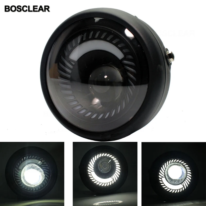 6.5inch For CG125 GN125 Cafe Racer Bobber Custom Motorcycle Metal Projector DRL LED Front Headlight With Angel Eye Hi/Lo Beam |