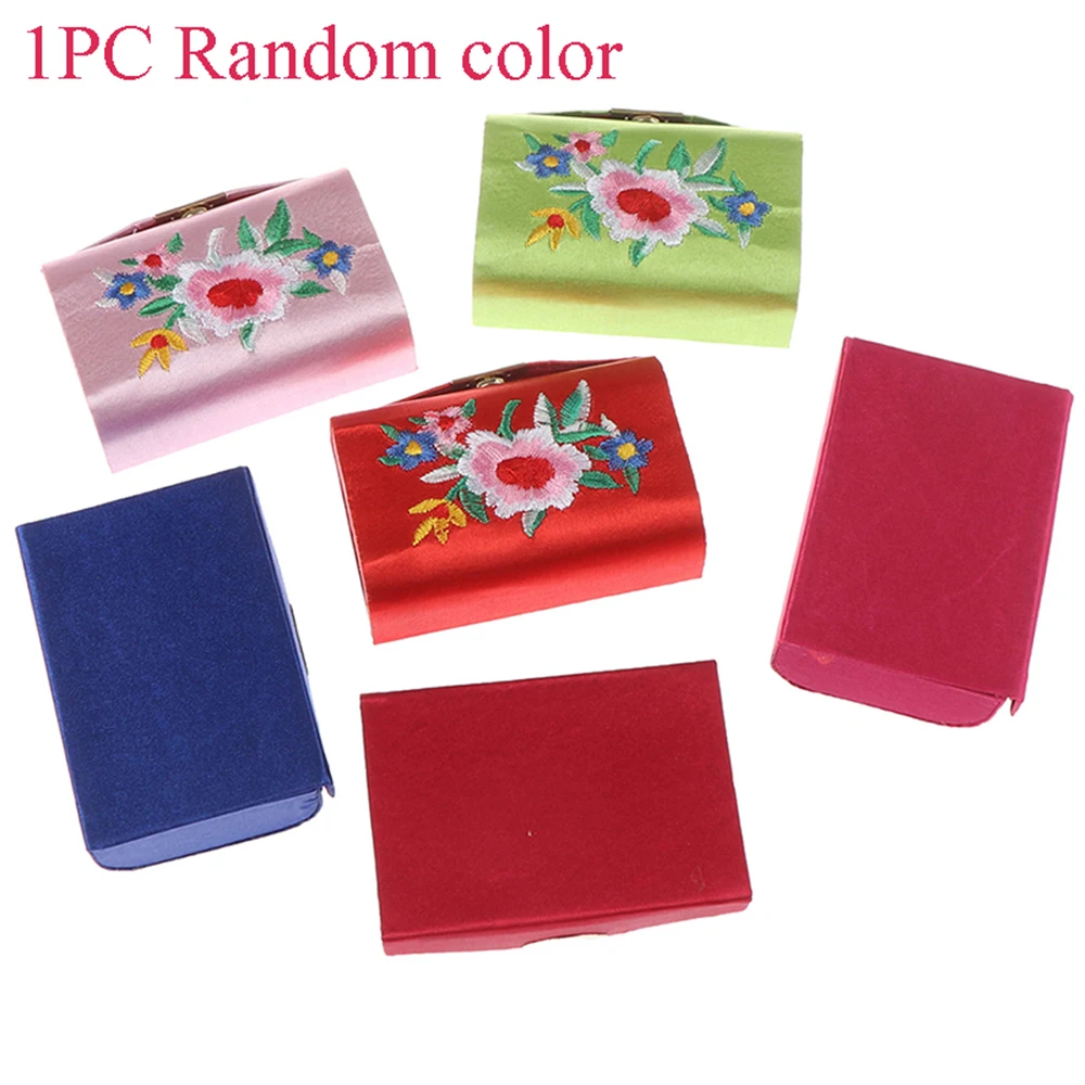 Random Color Вышитый Чехол для губной помады бокс для демонстрации Помады для губ с зеркалом китайский стиль ретро цветочный дизайн портативный держатель ювелирных изделий - Цвет: Random Color
