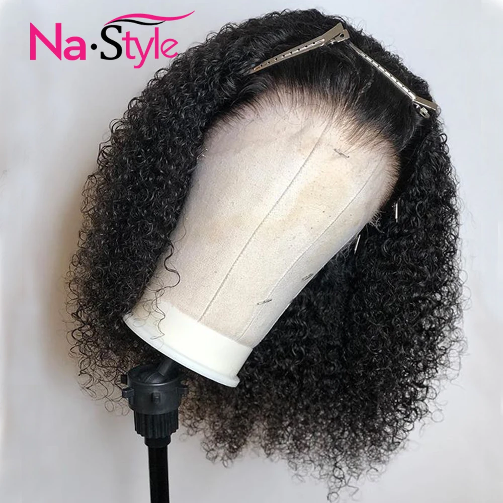 Transparent Lace Wigs Afro Kinky Curly 13x6 Lace Front Human Hair Wigs Pre Plucked Invisible Lace Front Wigs Short Bob Wigs Remy