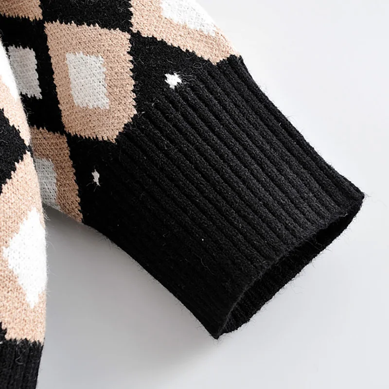 Huaxiafan, женский свитер, пуловеры в клетку с v-образным вырезом, осенние женские теплые вязаные свитера, повседневные женские топы с длинными рукавами в британском стиле