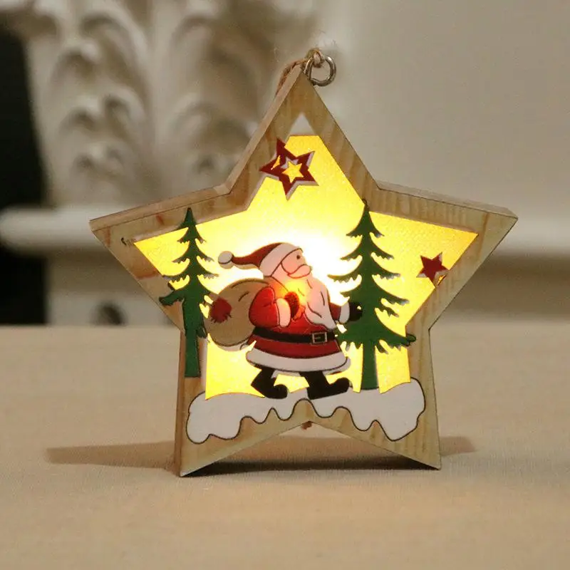star Santa Claus GloryStar Рождественский орнамент с рождественской елкой деревянные светящиеся подвесные украшения реквизит - Цвет: star Santa Claus