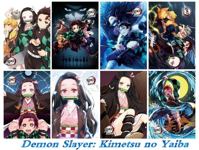 Белый 8*(42x29 см) Demon Slayer: Kimetsu no Yaiba плакат с героями Аниме подарок - Цвет: Белый