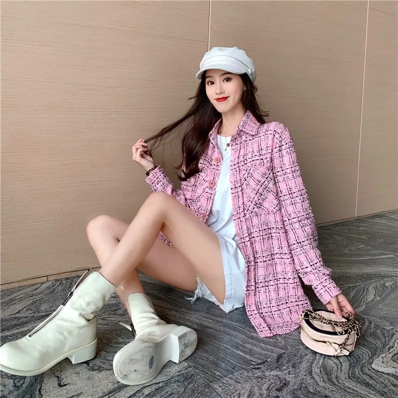Новое подиумное осенне-зимнее винтажное шерстяное пальто женское длинное Тканое клетчатое пальто однобортные женские твидовые куртки Caots