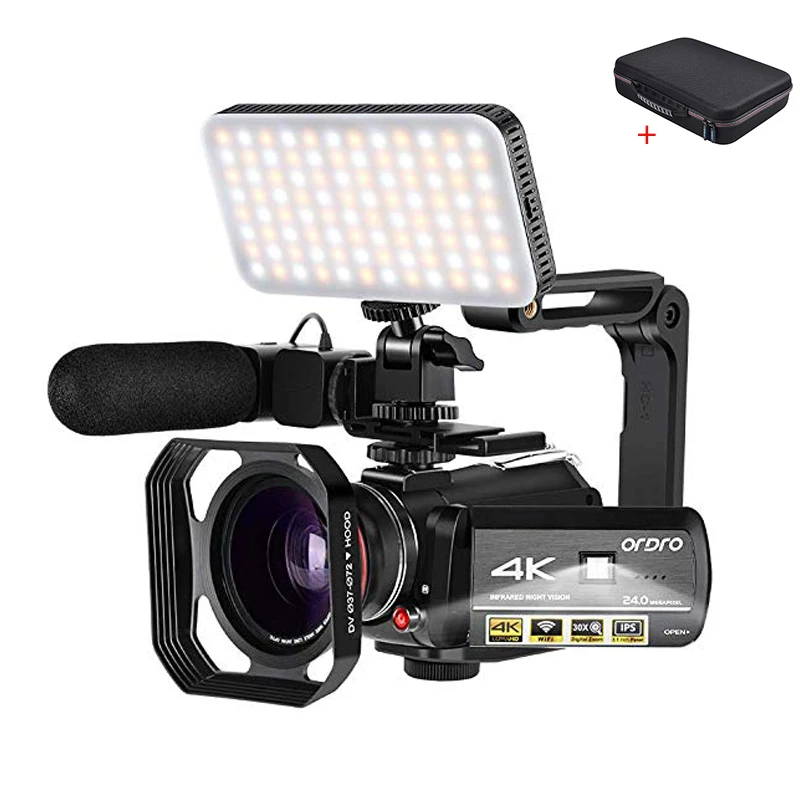 Видеокамера 4 K, WiFi, инфракрасное ночное видение, 30X, цифровой зум, Full HD Camaras, светодиодный светильник, широкоугольный объектив - Цвет: As the picture