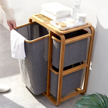 

Bathroom storage bamboo storage cabinet large size Sorted laundry dirty clothes storage basket bathroom storage sorting cabinet