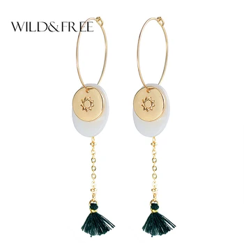 

Wild&Free Boho Jewelry Long Hoop Earrings Small Tassel Earrings For Women Sun Pattern Shell Round Pendant Circle Hoops Jewelry