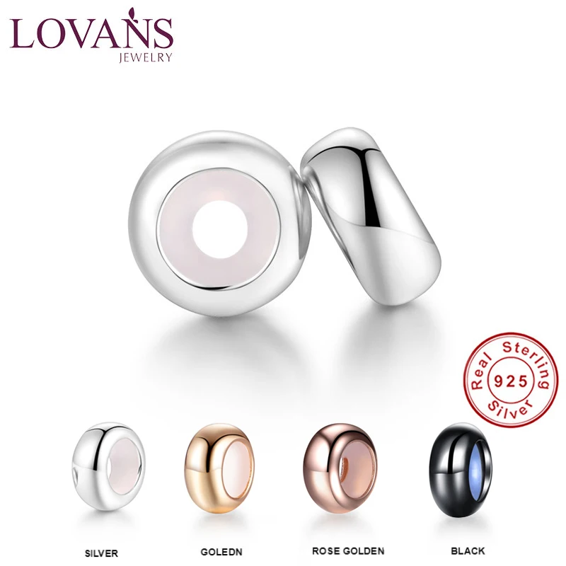 LOVANS 925 Silver Beads Round Spacer Silicone Rubber Smooth Stopper Fit Bracelet Bangle DIY Jewelry Making Charms | Украшения и