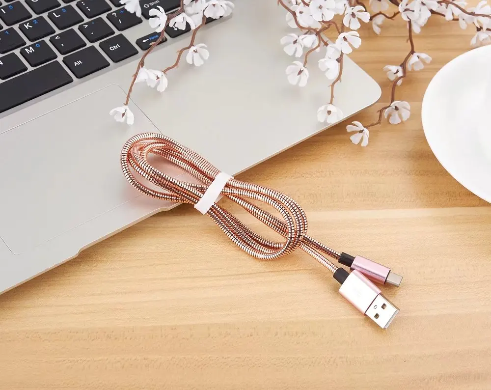 0,2/1/2 м USB 3,1 Тип C кабель 2.4A быстро Зарядное устройство Сталь весна шнур для samsung Galaxy s8 s9 Plus/Note 8 LG G5 G6 G7 V20 V30