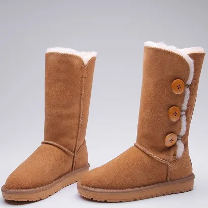 

Winter Women Cow Leather Snow Boots with Button Female Snow Wear Shoes with Thick Fur Lady Booties with Box