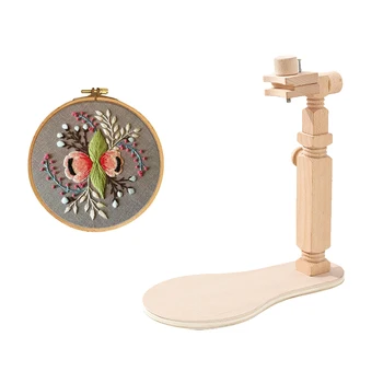 

Wooden Cross Stitch Embroidery Wooden Frame Adjustable Height with Embroidery Hoop Rings Stater Kit DIY Needlework Sewing Tools