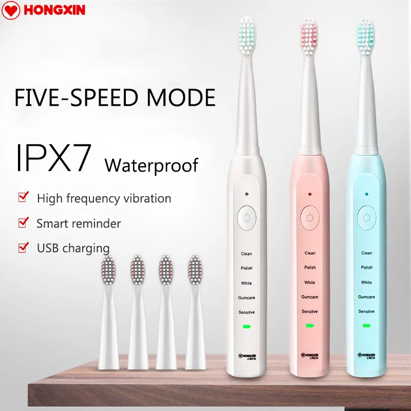 

【HONGXIN】Electric Toothbrush For Adult & Children Waterproof Soft Hair Sonic Toothbrush USB Rechargeable Kids Electric Brush