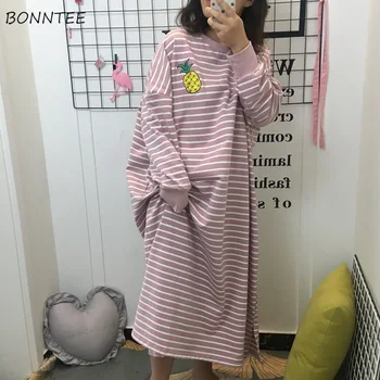 

Nightgowns Women Kawaii Printed Cotton Soft Mid-calf Female Fit Night Dress Summer Stylish Side-slit Sweet Oversize Homewear 4XL