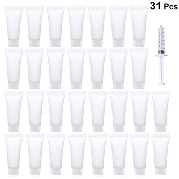

31pcs Of One Set Plastic Eempty Bottle Shampoo Bottle Cosmetics Dispenser(30pcs 10ml Bottle With 1pc Repackaging Syringes)