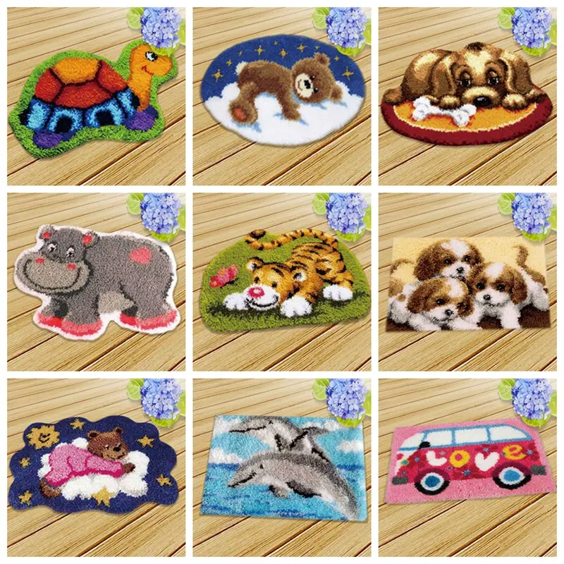 

Carpet Embroidery Latch Hook Kit Latch HookTapijt Knoopkussen Dieren Knitted Foamiran for needlework Bear Latch Hook Rug Canvas