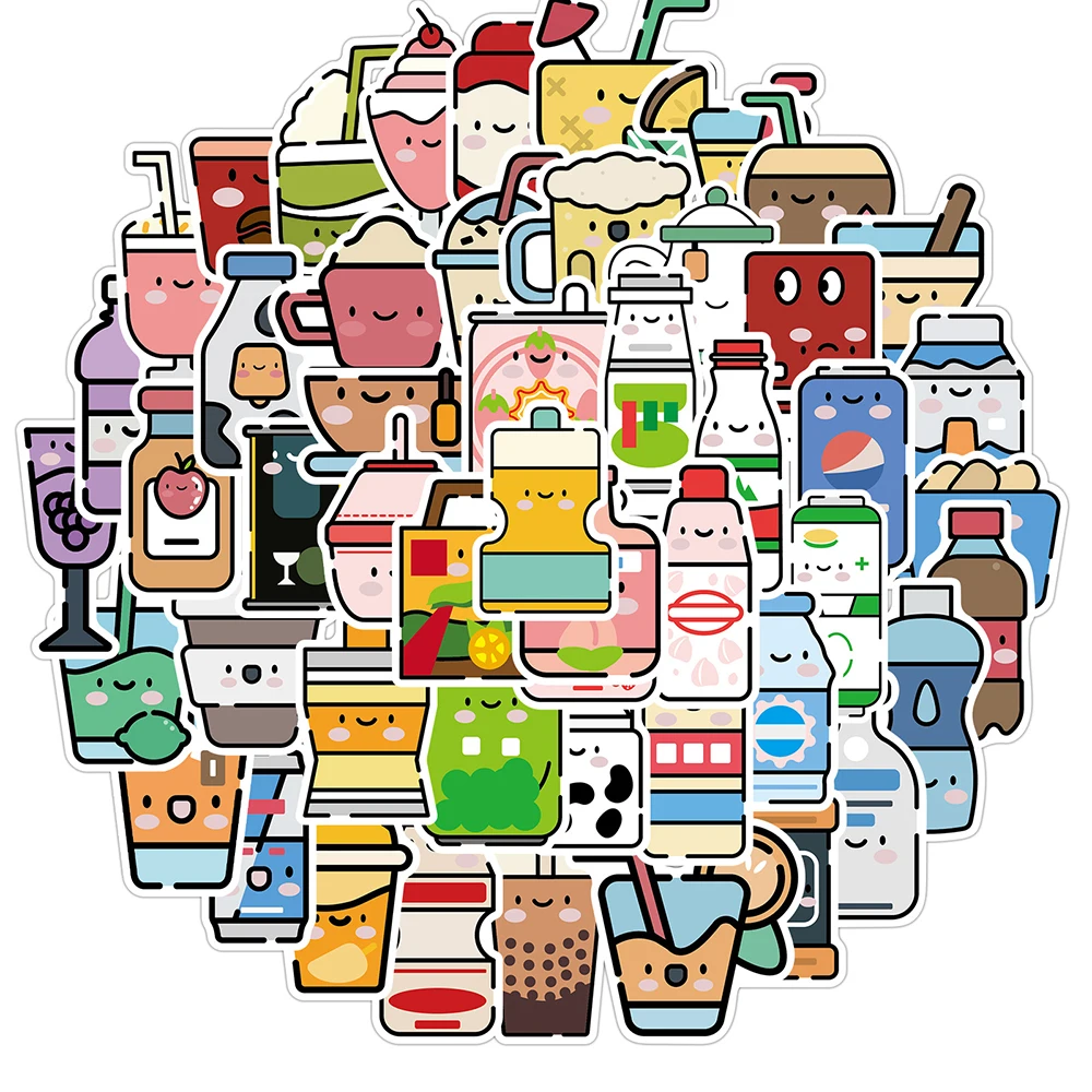 50PCS Cute Drink Anime Stickers Aesthetic Kawaii Laptop Guitar Luggage Fridge Phone Graffiti Sticker Decal Kid Classic Toys