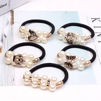 

Women Fashion Vitange Double Row of Pearls Hair Band Rope Elastic Ponytail Holder Hair Styling Tools Accessories for Women Girls