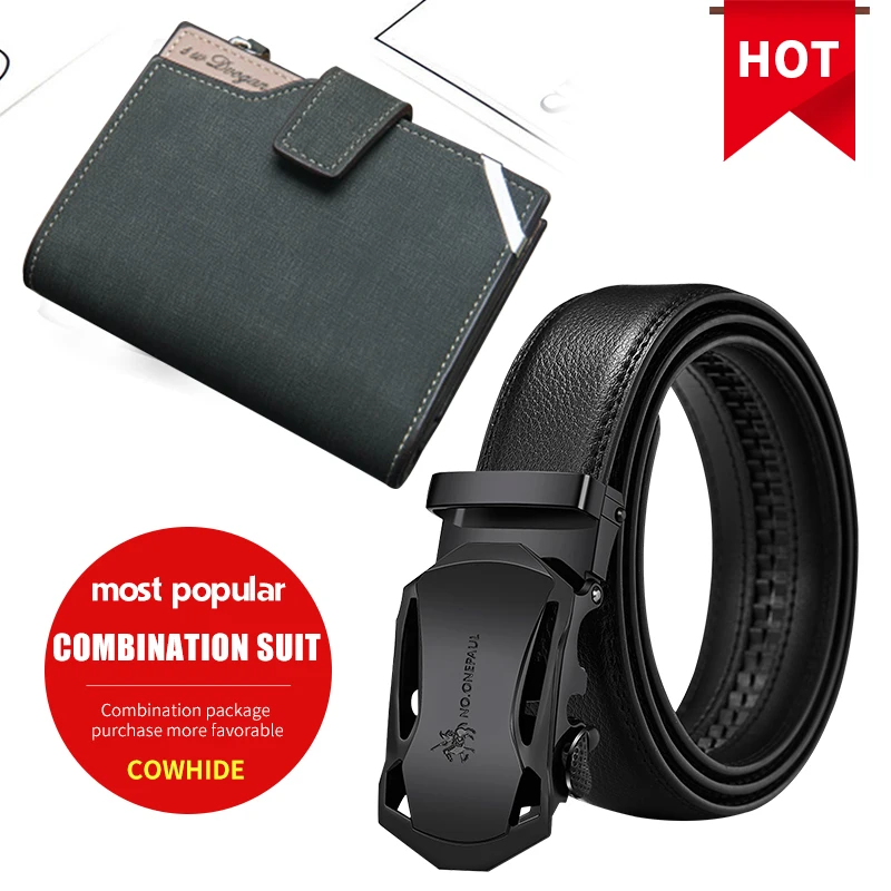 CB-064- black NO. ONEPAUL брендовый Модный черный ремень натуральной кожи с автоматической пряжкой мужские ремни из коровьей кожи 3,5 см ширина WQE789 - Цвет: CB-064- black