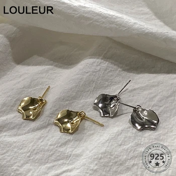 

LouLeur Irregular Leaf Stud Earrings Sterling 925 Silver Leaves Simple Gold Earrings for Women Fashion Party Jewelry Girl Gifts