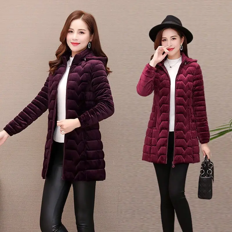 2019 Winter Jacket Women Plus Size 5XL Warm Middle-aged Hooded Gold velvet Coat Parkas | Женская одежда