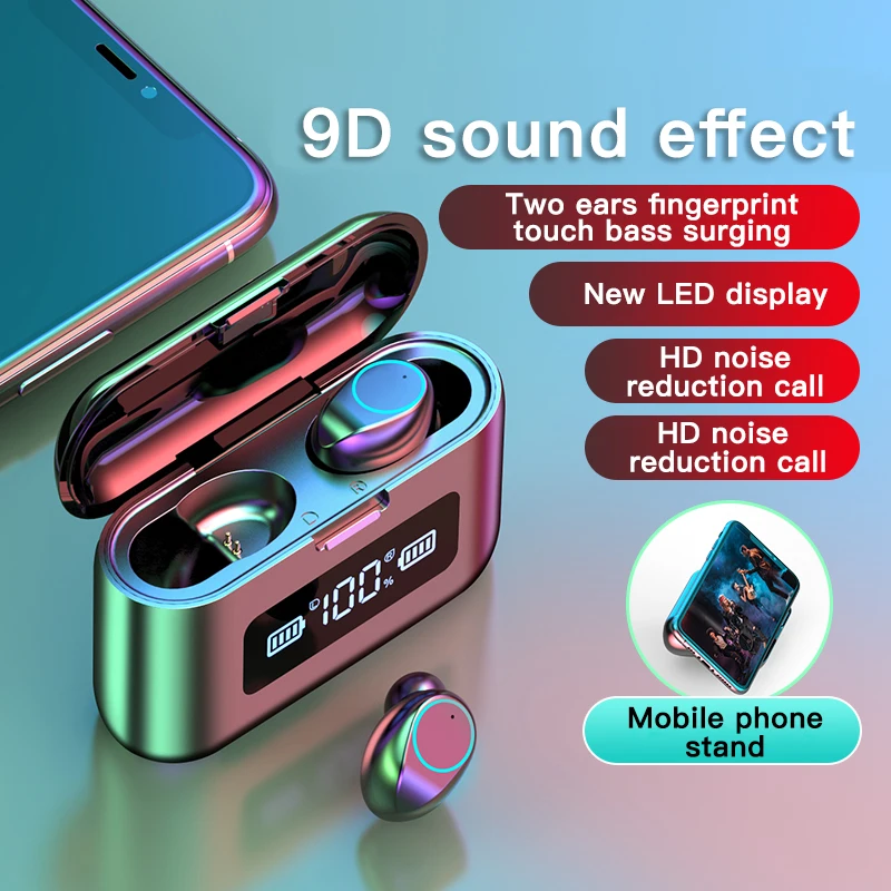 

TWS Wireless Earphones 9D HiFi Stereo Noise Canceling LED Display Touch Control IPX7 Waterproof Bluetooth 5.0 Sports Headset