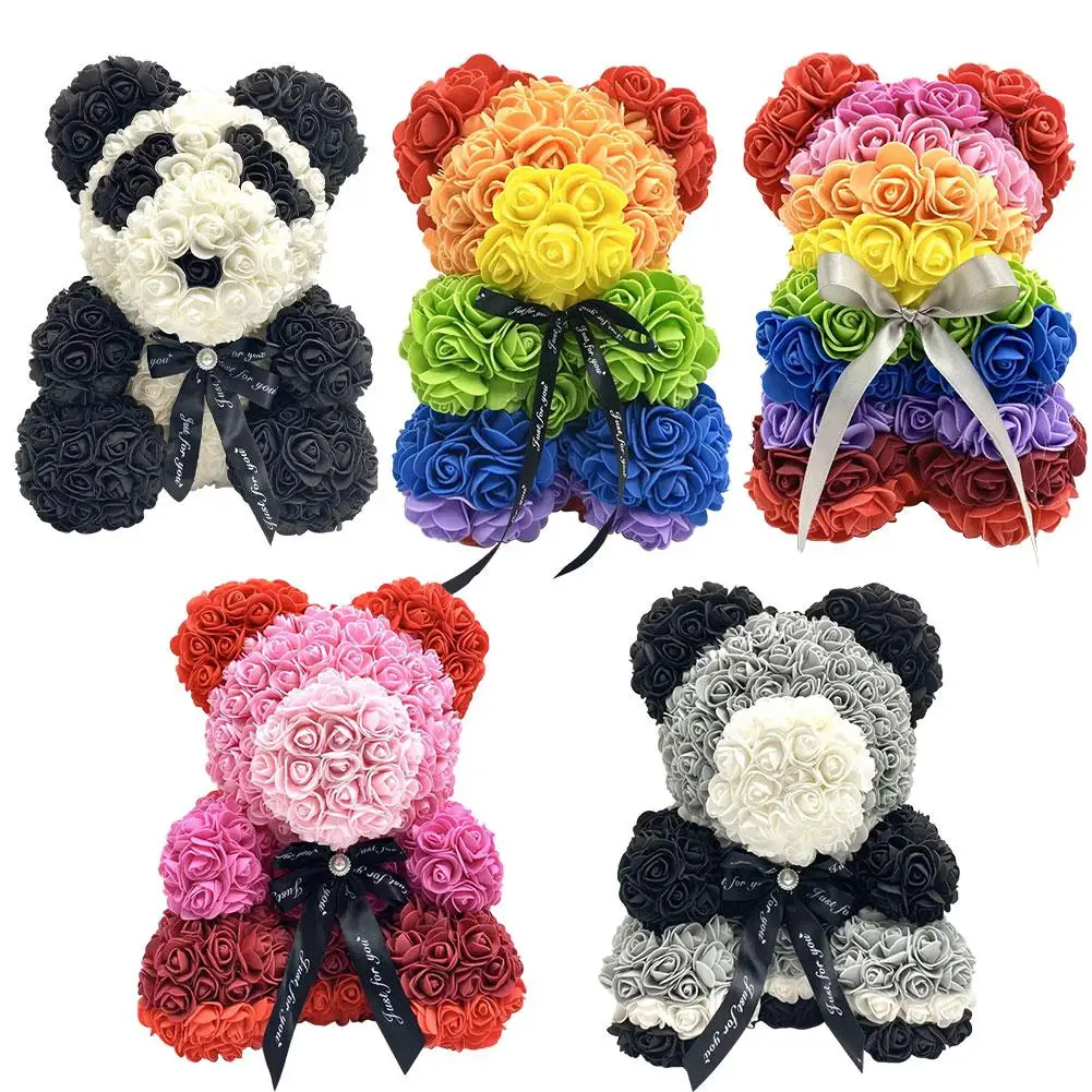

Valentine's Day Simulation Flower Creative Eternal Rainbow Rose Bear 25cm Colorful Color Rose Bear New Valentine's Day Gift