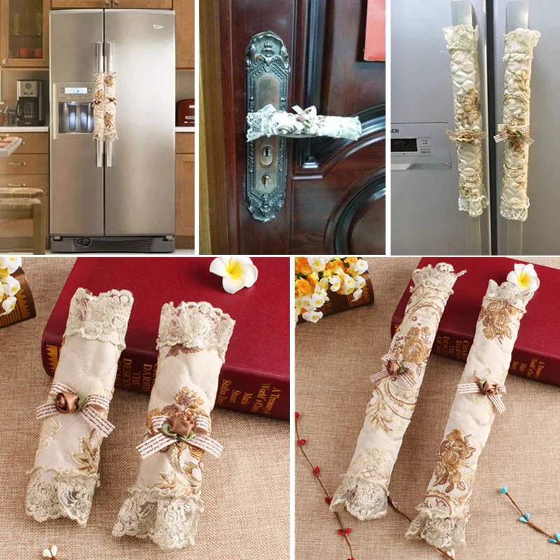 2pcs/set Lace Handle Cover Refrigerator Door Knob Gloves Double-door Fridge Oven Kitchen Cabinet Closet Door Decor Accessories