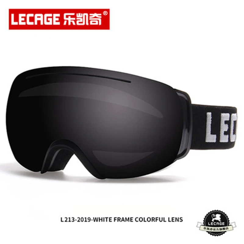 LECAGE Очки для снегохода Лыжные очки для мужчин и женщин, одиночные очки для скейтбординга, двойные противотуманные большие сферические очки для катания на лыжах - Цвет: Black