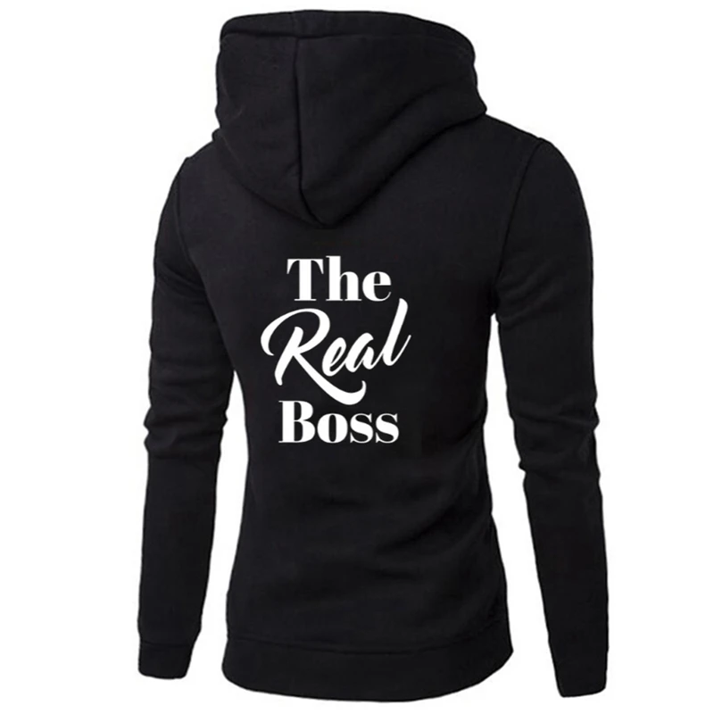 W25442BK The Boss The Real Boss/Парные толстовки для женщин и мужчин; Толстовка с принтом букв для влюбленных; толстовки для влюбленных пар; повседневные пуловеры; подарок - Цвет: W25442BK